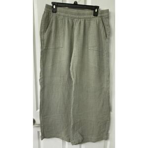 Naturals Reflections large slub cotton gauzy sage green pull on pants wide leg